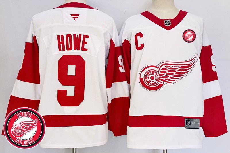 Men Detroit Red Wings #9 Howe White Fanatics 2025 NHL Jersey style 3